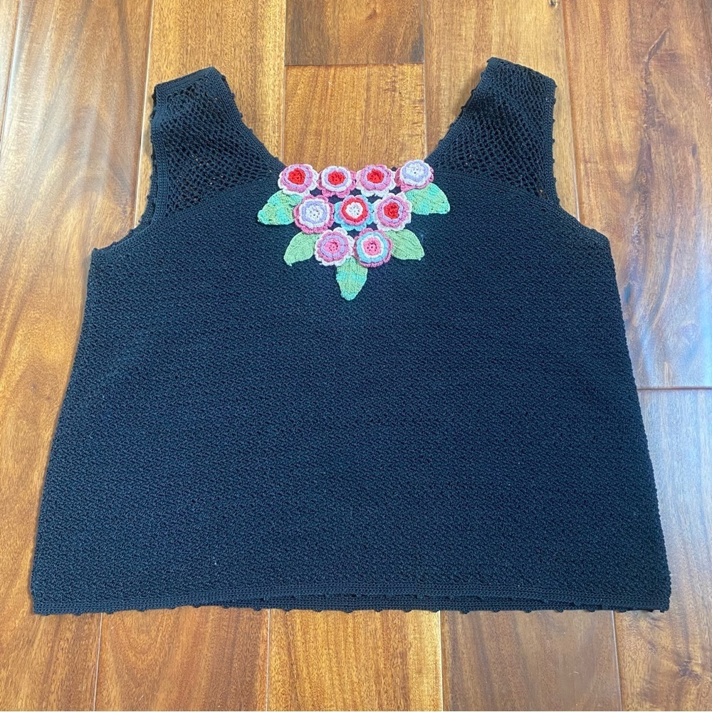 Unbranded Fits Like MedTank Top Crochet Knit Floral Crop Coquette Boho Festival